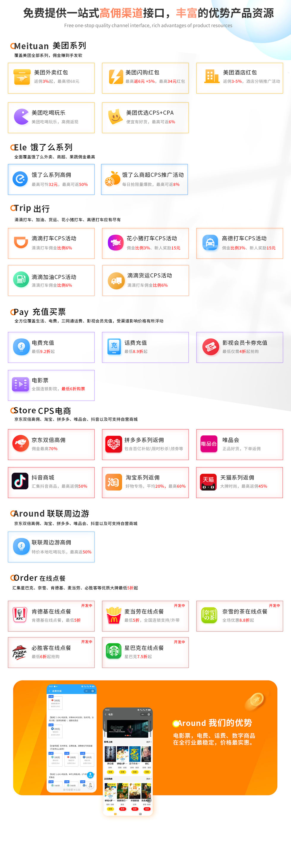 免费提供一站式高佣渠道接口，丰富的优势产品资源 Free one-stop quality channel interface, rich advantages of product resources